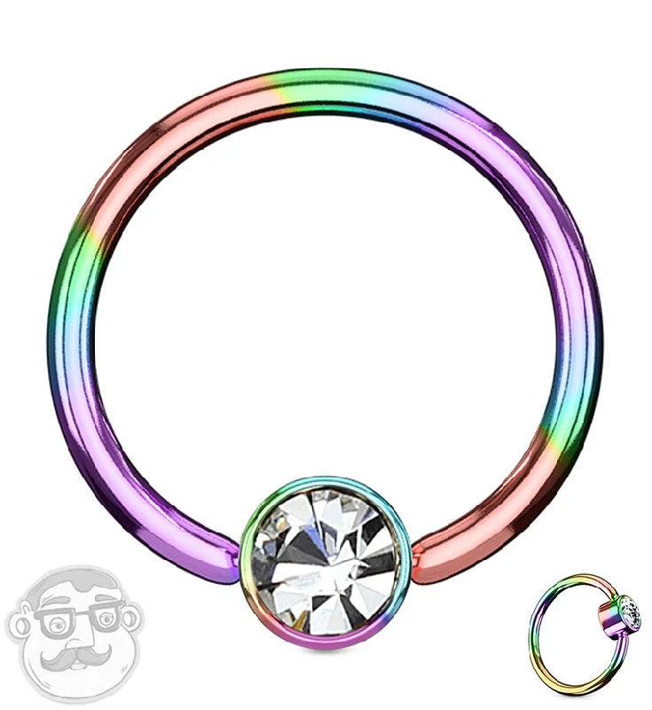 Women's sizeable rings-Rainbow PVD CZ Flat Disk Captive Ring