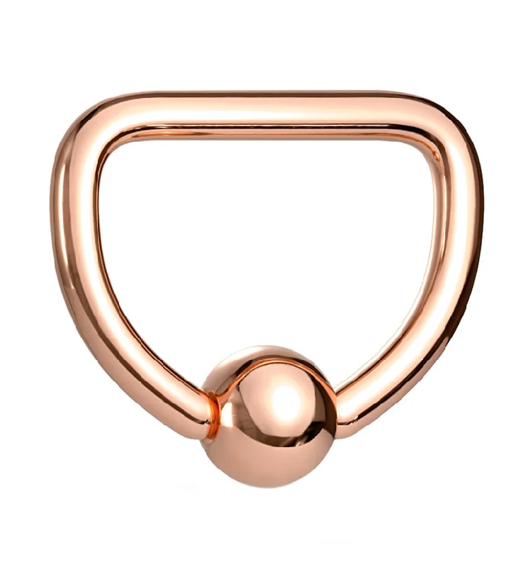 Women's heirloom rings-Rose Gold PVD Stainless Steel Captive D Ring