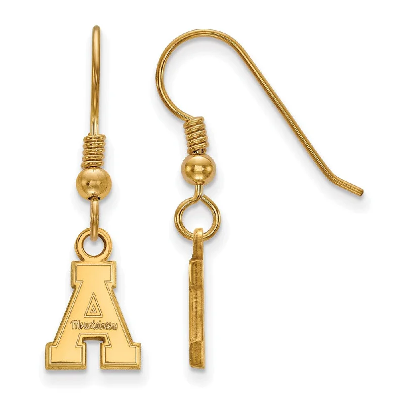 Women's personalized earrings-14k Gold Plated Silver Appalachian State Dangle Earring