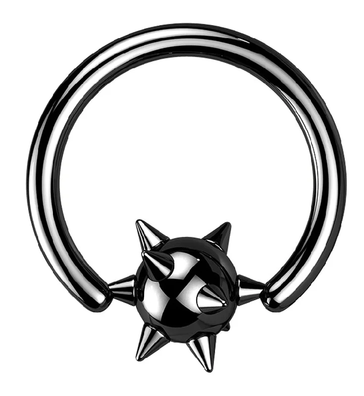 Women's diamond rings-Black PVD Spikey Ball Captive Ring