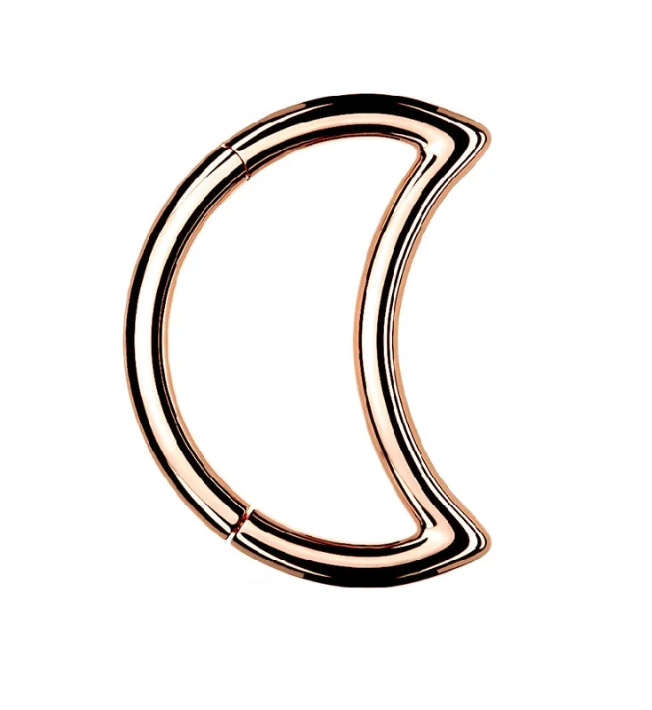 Women's jade rings-Crescent Moon Rose Gold PVD Hinged Clicker Ring