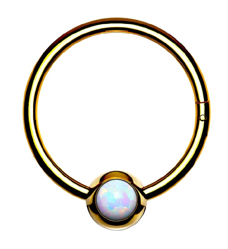 Vintage women's rings-Gold PVD Opalite Hinged Segment Hoop Ring