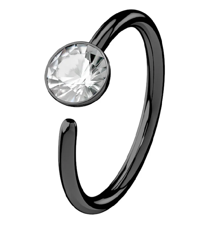 Women's custom design rings-20G Black PVD Steel CZ Gem Seamless Ring Hoop