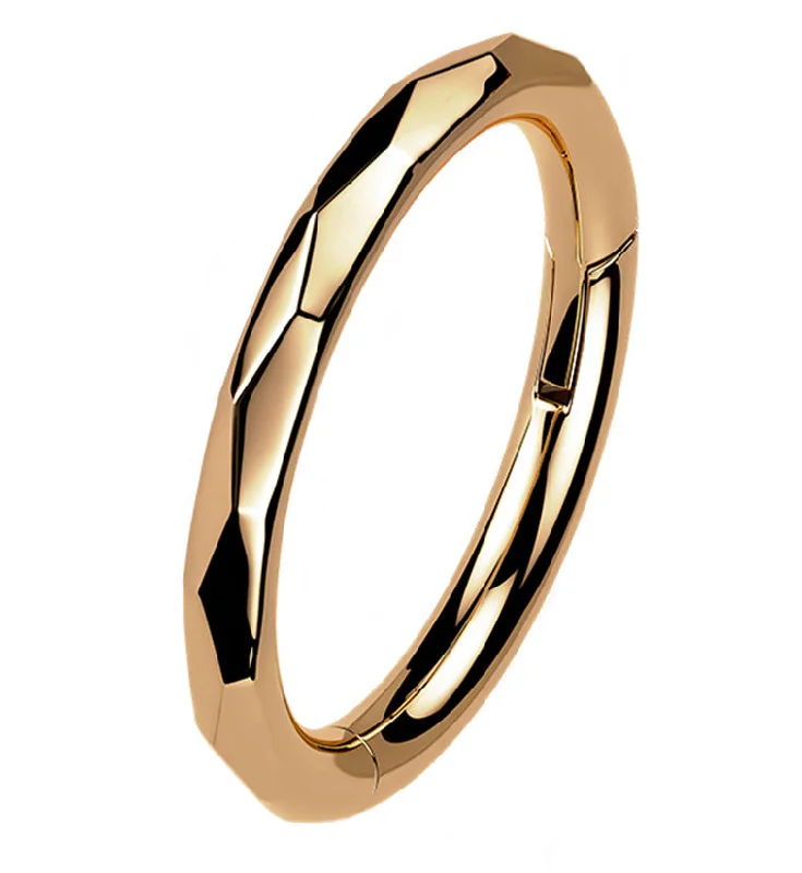 Women's leather rings-Rose Gold PVD Angled Titanium Hinged Segment Ring