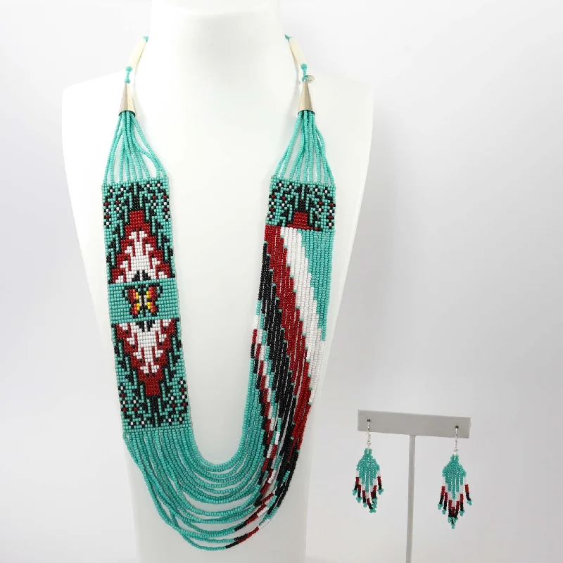 Women's wedding necklaces-Beaded Necklace and Earring Set