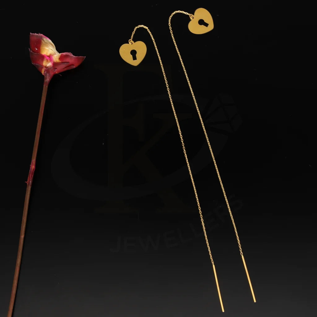 Women's astrology earrings-Gold Hanging Heartlock Tic-Tac Earrings 21KT - FKJERN21KM8707