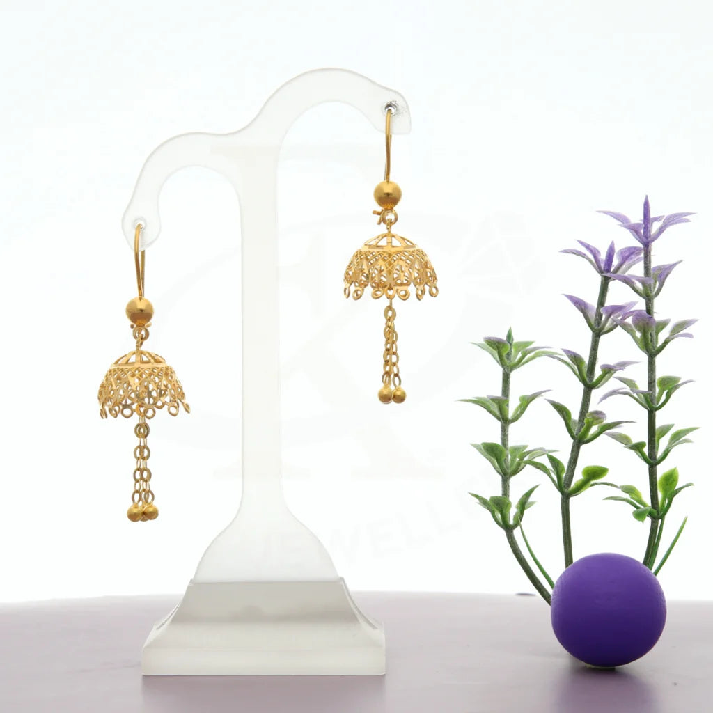 Women's Buddha earrings-Gold Dome Shaped Earrings 21KT - FKJERN21K7758