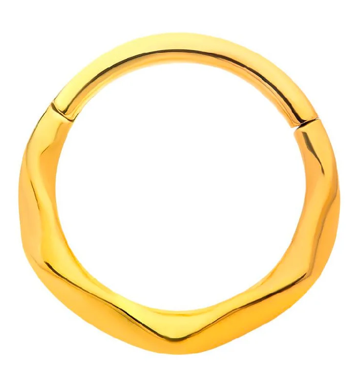 Women's promise rings-Gold PVD Ripple Stainless Steel Hinged Segment Ring