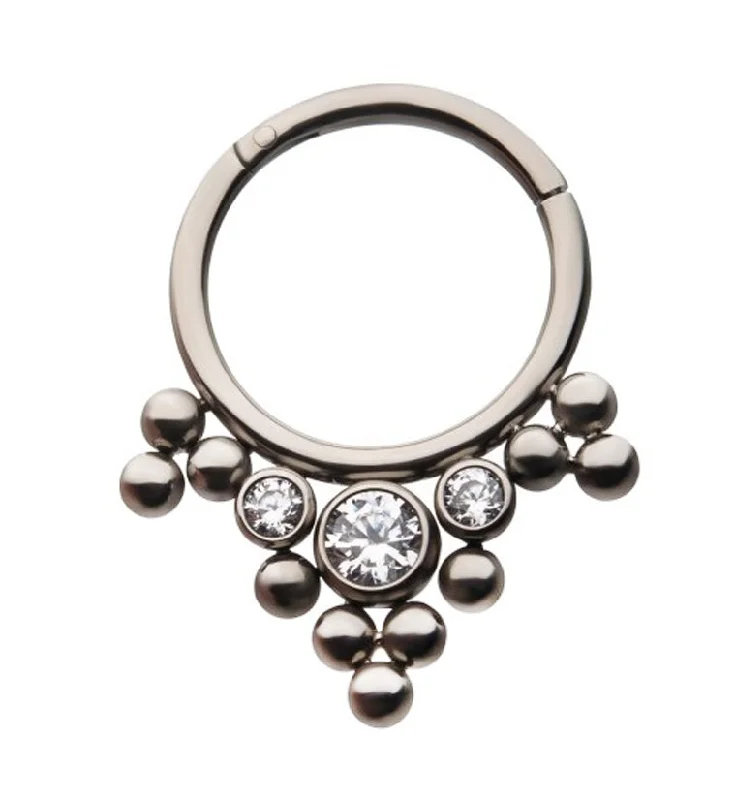 Women's geometric rings-Titanium Hinged Beaded Cluster Segment Ring