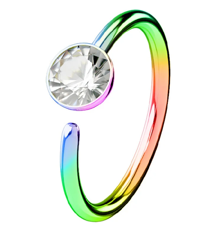 Women's diamond rings-20G Rainbow PVD Steel CZ Gem Seamless Ring Hoop