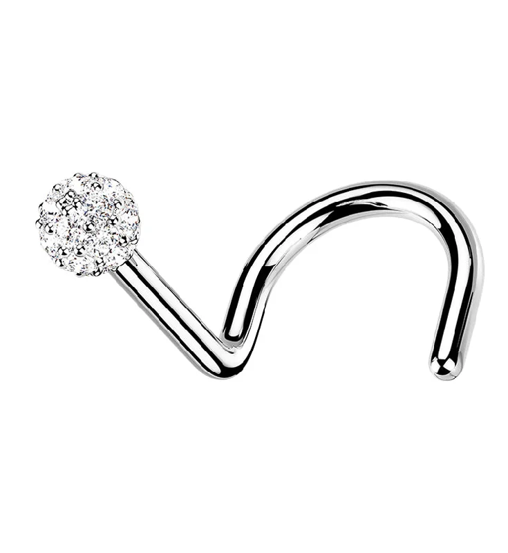 Women's bohemian rings-14kt White Gold CZ Ball Nose Screw Ring