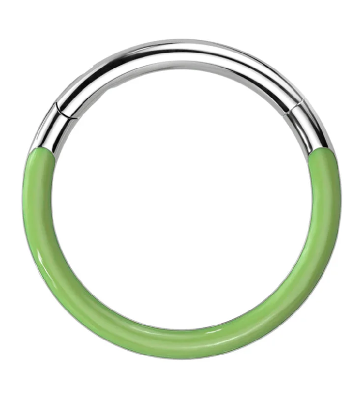 Women's cocktail rings-Green Glow In The Dark Front Facing Titanium Hinged Segment Ring