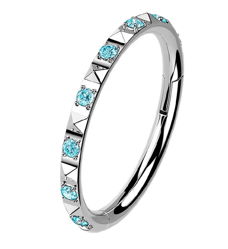 Women's DNA rings-Polyhedra Aqua CZ Edge Titanium Hinged Segment Ring