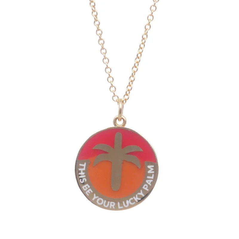 Women's gemstone necklaces-Sunset Enamel Lucky Palm Necklace