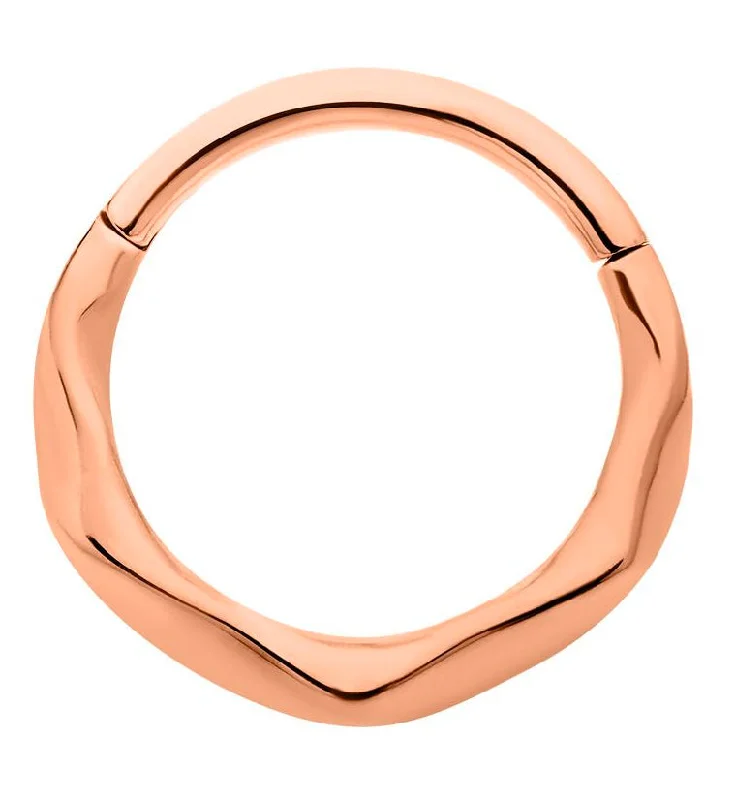 Women's Valentine's Day rings-Rose Gold PVD Ripple Stainless Steel Hinged Segment Ring