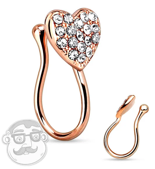 Women's sapphire rings-Rose Gold CZ Heart Fake Brass Nose Ring