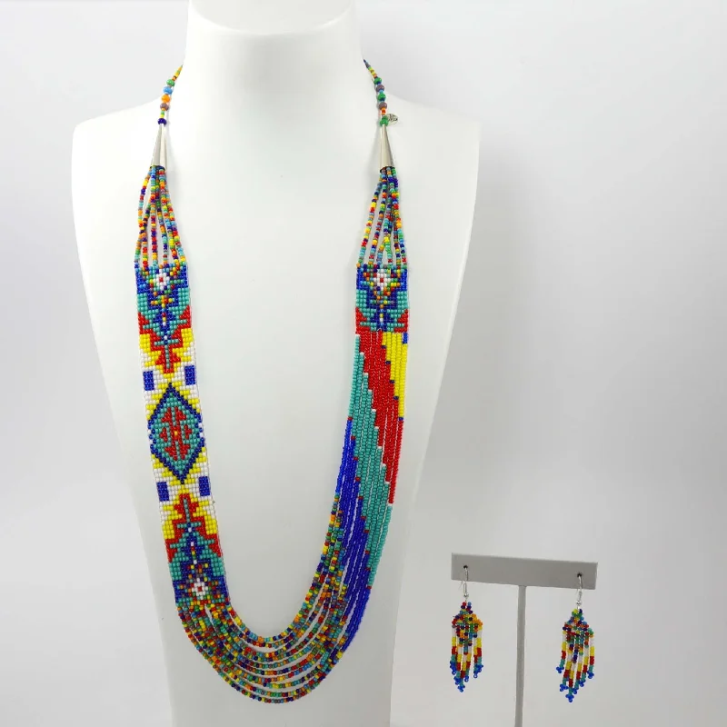 Women's Buddha necklaces-Beaded Necklace and Earring Set