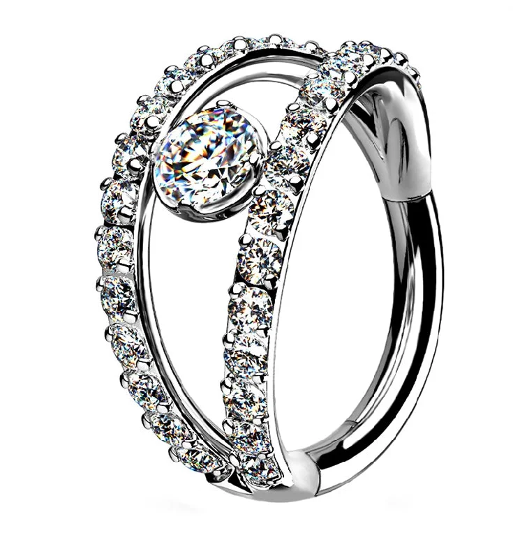 Women's eco-friendly rings-Arena Multi CZ Lined Hinged Segment Hoop Ring