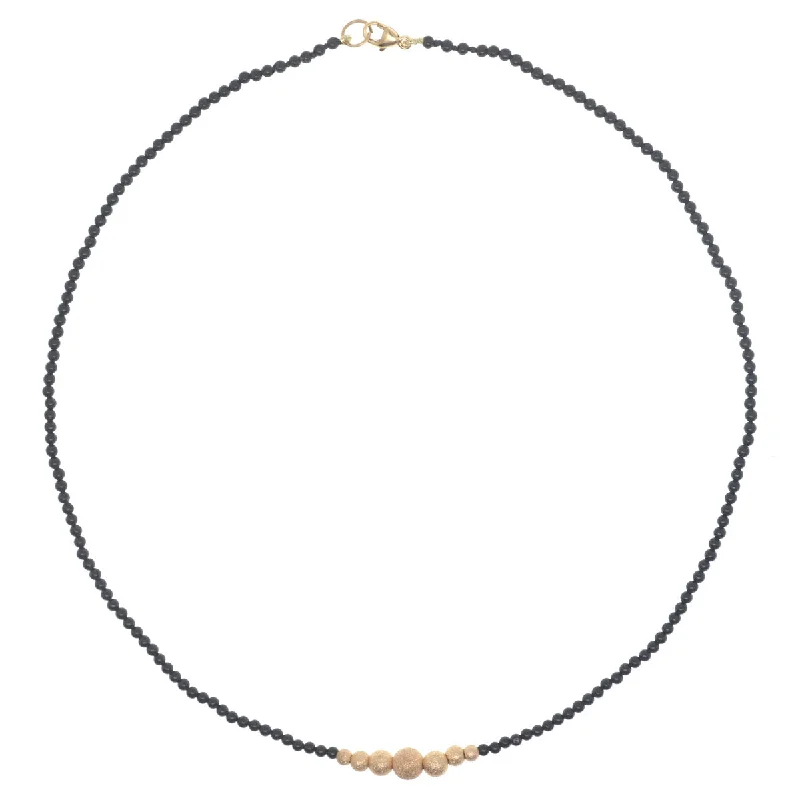 Women's fashion necklaces-Mini Bubbles Necklace - Onyx and Dazzle Gold Beads