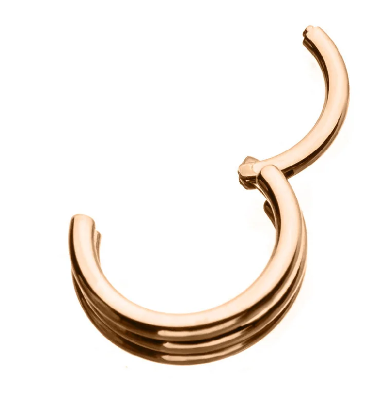 Affordable women's rings-Rose Gold PVD Triple Bar Hinged Segment Ring