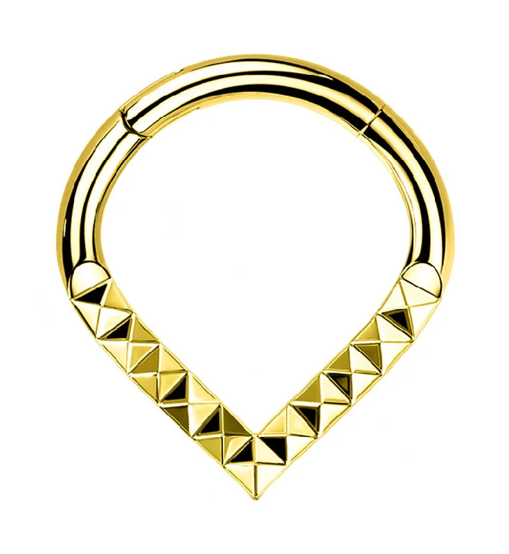 Women's beaded rings-Gold PVD Teardrop Polyhedra Titanium Hinged Segment Ring