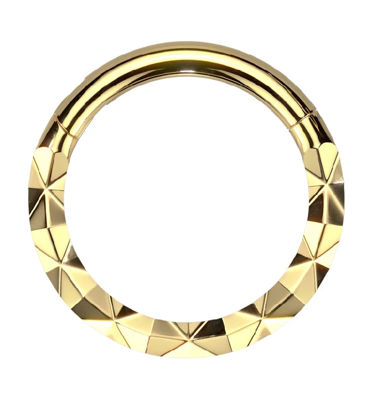 Modern women's rings-Gold PVD Faceted Front Stainless Steel Hinged Segment Ring