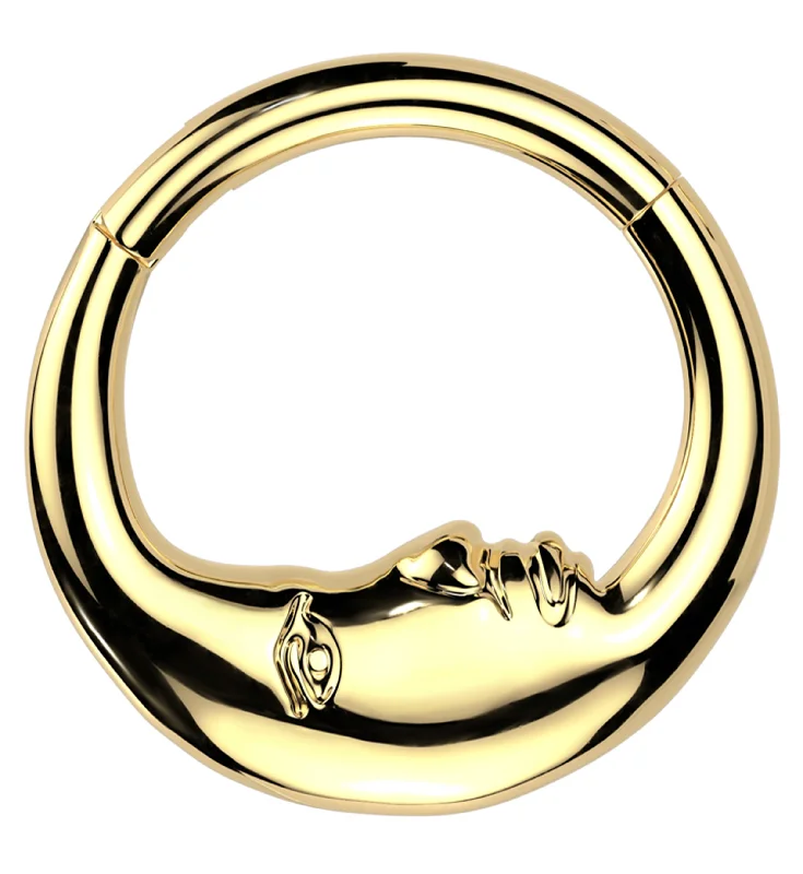 Women's sun rings-Gold PVD Moon Face Crescent Stainless Steel Hinged Segment Ring