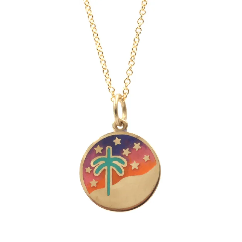 Women's sapphire necklaces-Enamel Palm Tree Tie Dye Night Sky Necklace