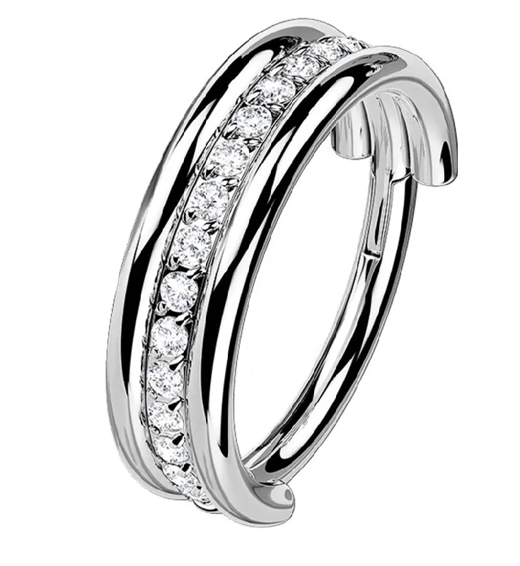 Women's Mother's Day rings-Stacked Core CZ Titanium Hinged Segment Ring