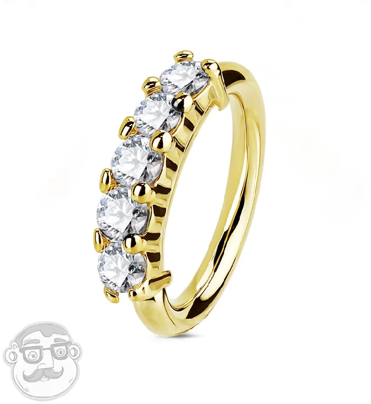 Women's eternity rings-14kt Gold Quinary CZ Steel Hoop Ring