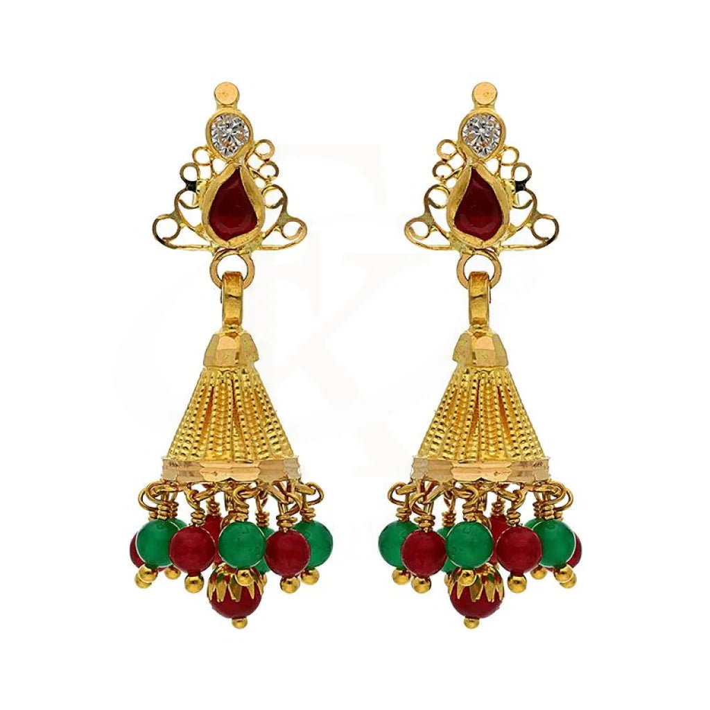 Women's friendship earrings-Gold Dome Shaped Jhumka Drop Earrings 22KT - FKJERN22K2376