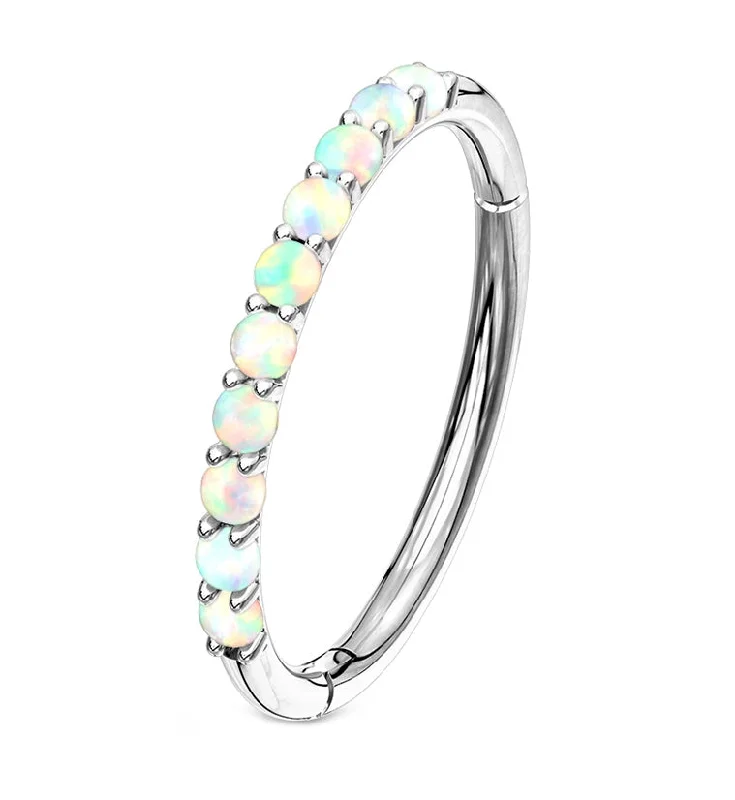 Women's stainless steel rings-14kt White Gold Opalite Edge Hinged Segment Ring