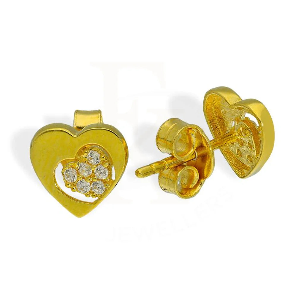 Designer women's earrings-Gold Heart Stud Earrings 18KT - FKJERN18K2644