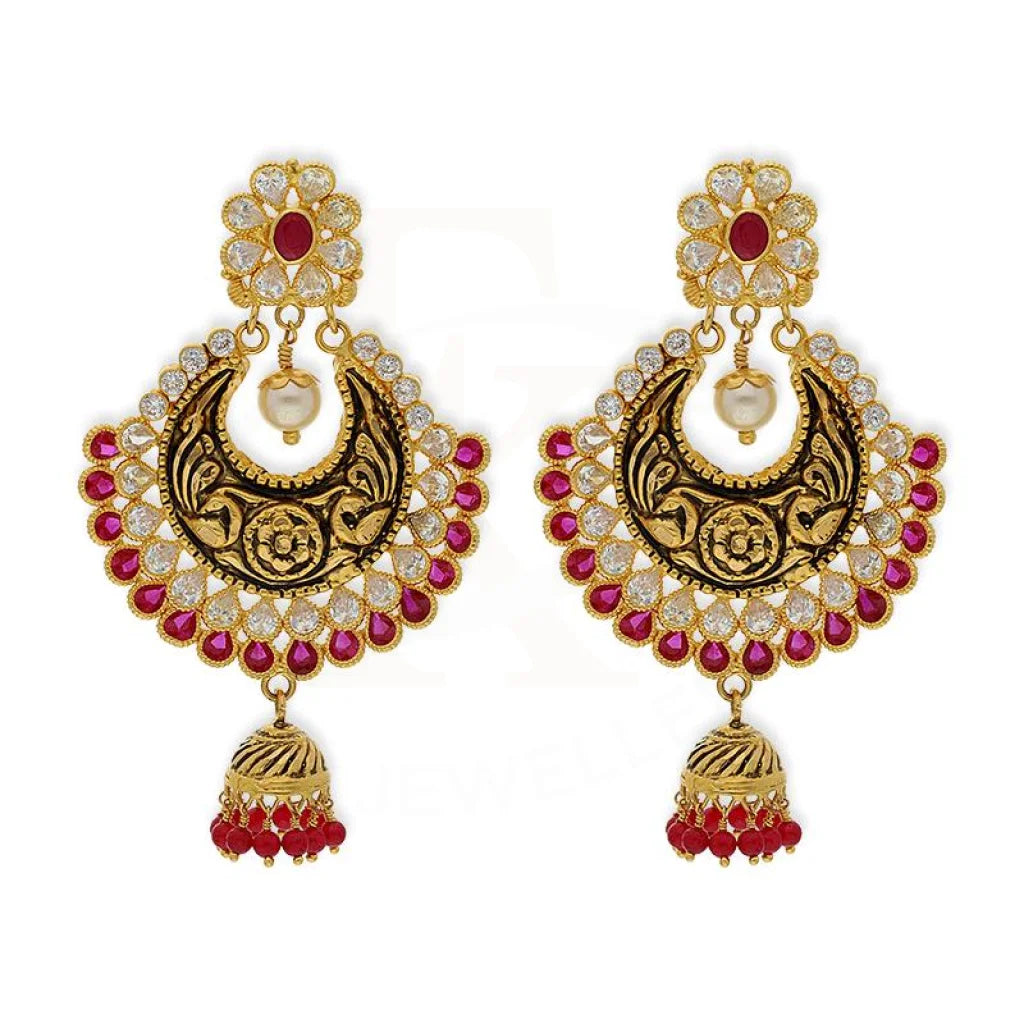 Women's wedding earrings-Gold Dome Shaped Jhumka Drop Earrings 22KT - FKJERN22K2327