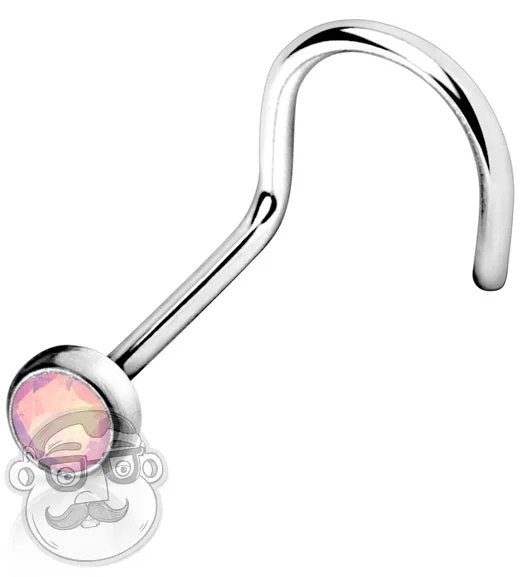 Women's DNA rings-20G Soft Pink CZ Flat Top Stainless Steel Nose Screw Ring