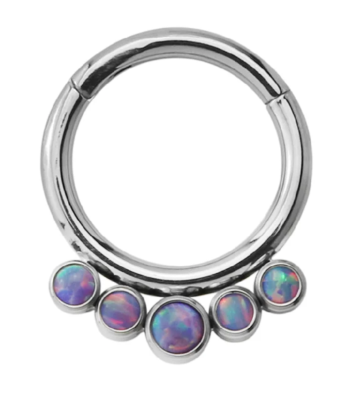 Women's geometric rings-16G Cinque Purple Opalite Titanium Hinged Segment Ring