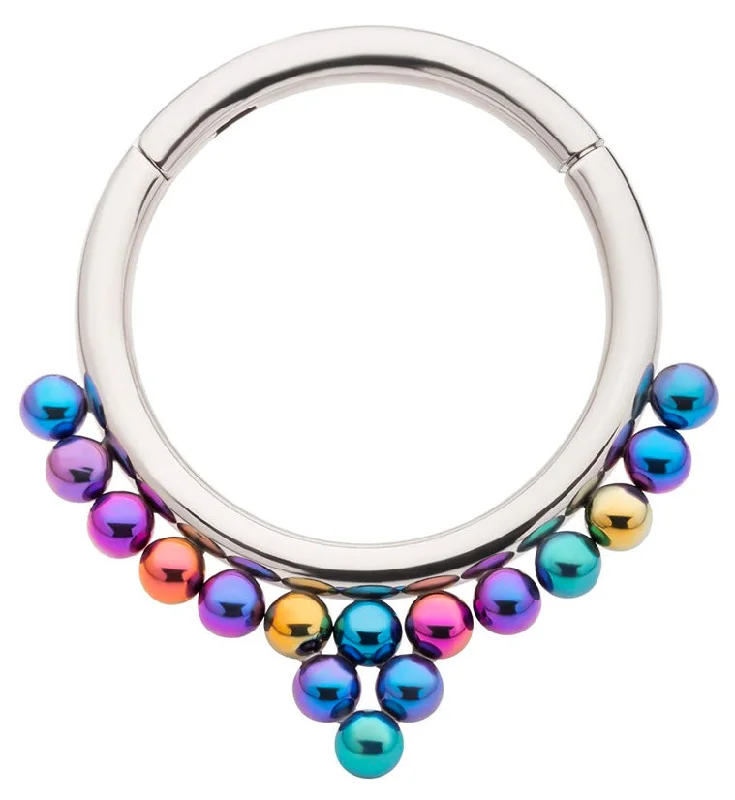 Women's vintage-inspired rings-Point Rainbow Anodized Bead Titanium Hinged Segment Ring