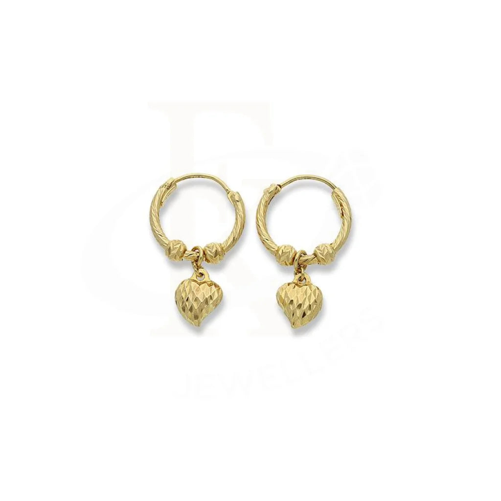 Women's gold earrings-Gold Hanging Heart Hoop Earrings 18KT - FKJERN18K2326