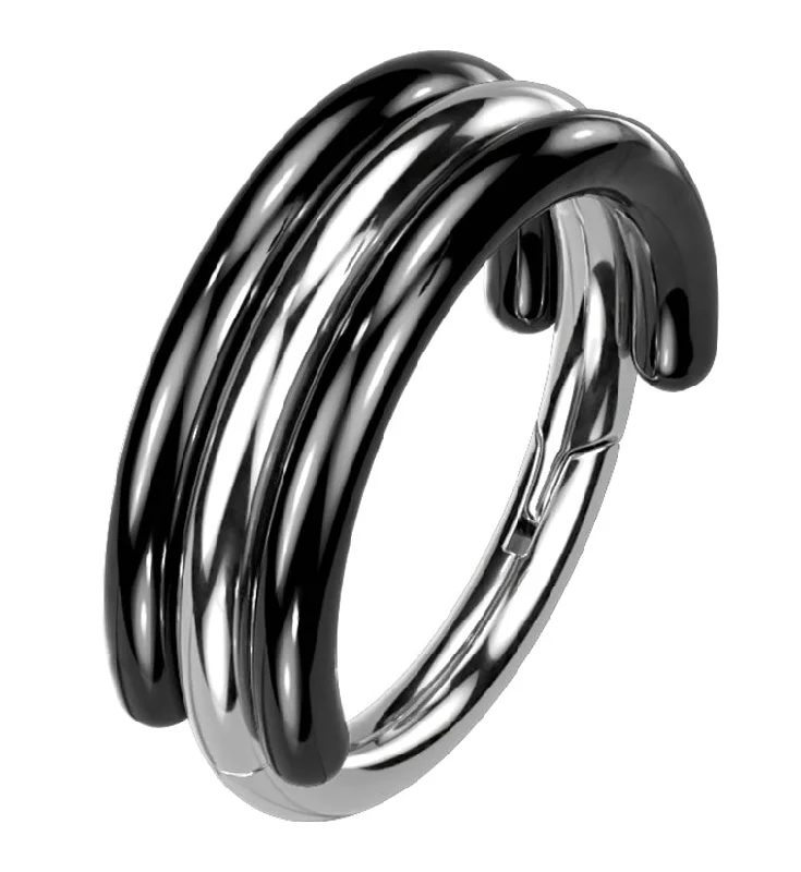 Women's Mother's Day rings-Stacked Black And White Titanium Hinged Segment Ring