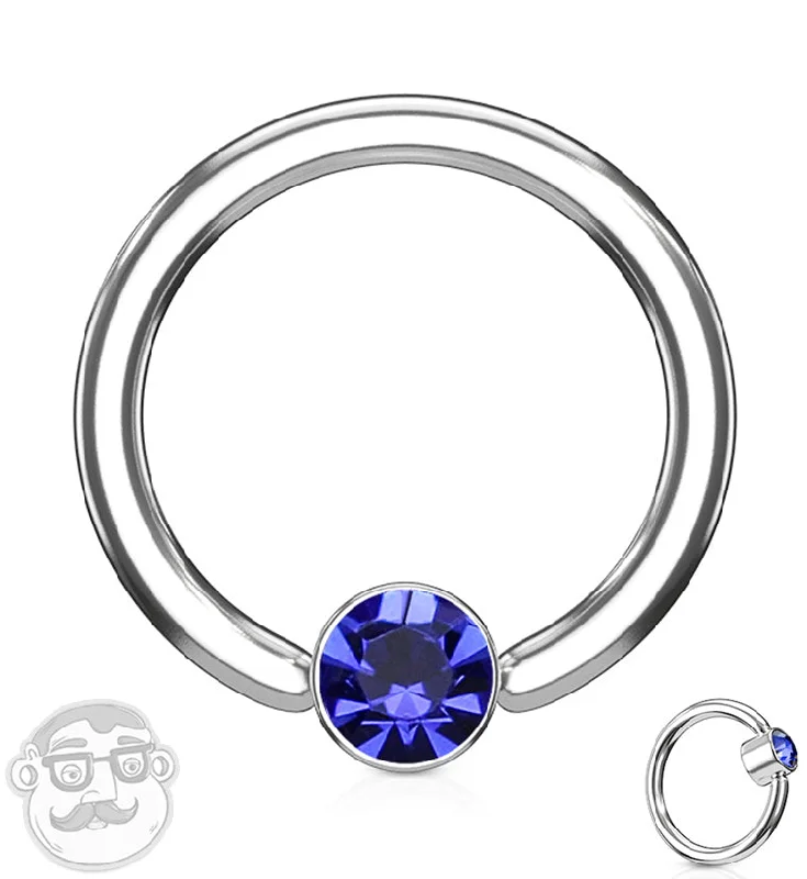 Women's anniversary rings-Blue CZ Flat Disk Captive Ring