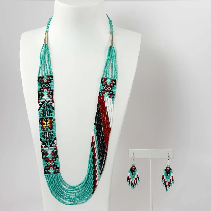 Women's sapphire necklaces-Beaded Necklace and Earring Set