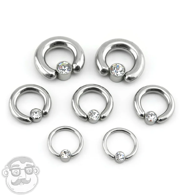 Women's healing crystal rings-Clear CZ Flat Disk Captive Ring