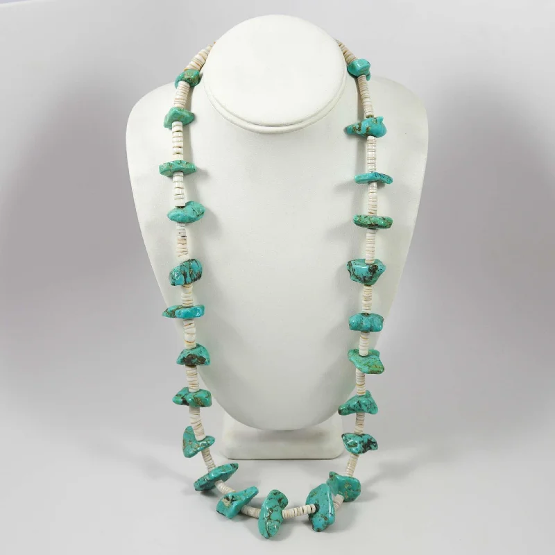 Women's Christmas necklaces-1940s Turquoise and Shell Necklace