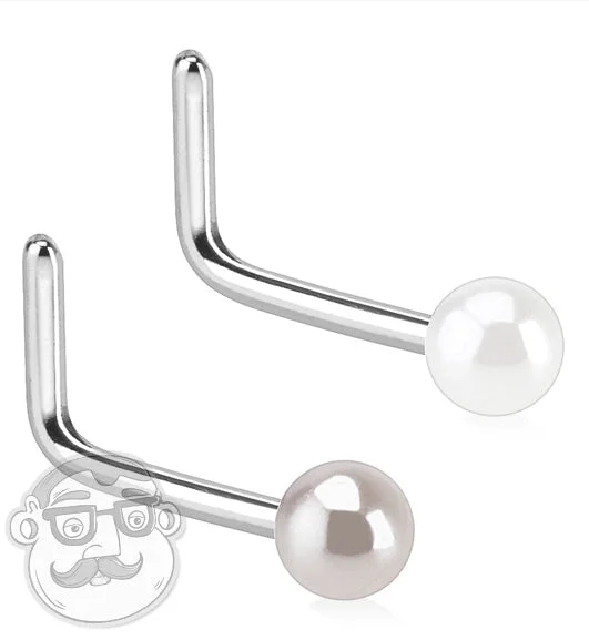 Women's eco-friendly rings-20G Synthetic Pearl L Bend Nose Ring