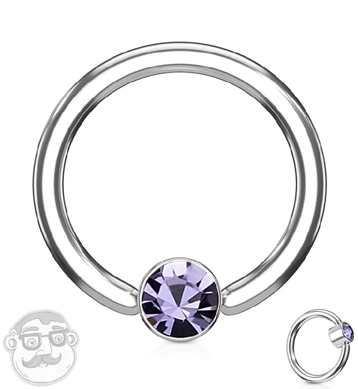 Women's exclusive rings-Tanzanite CZ Flat Disk Captive Ring