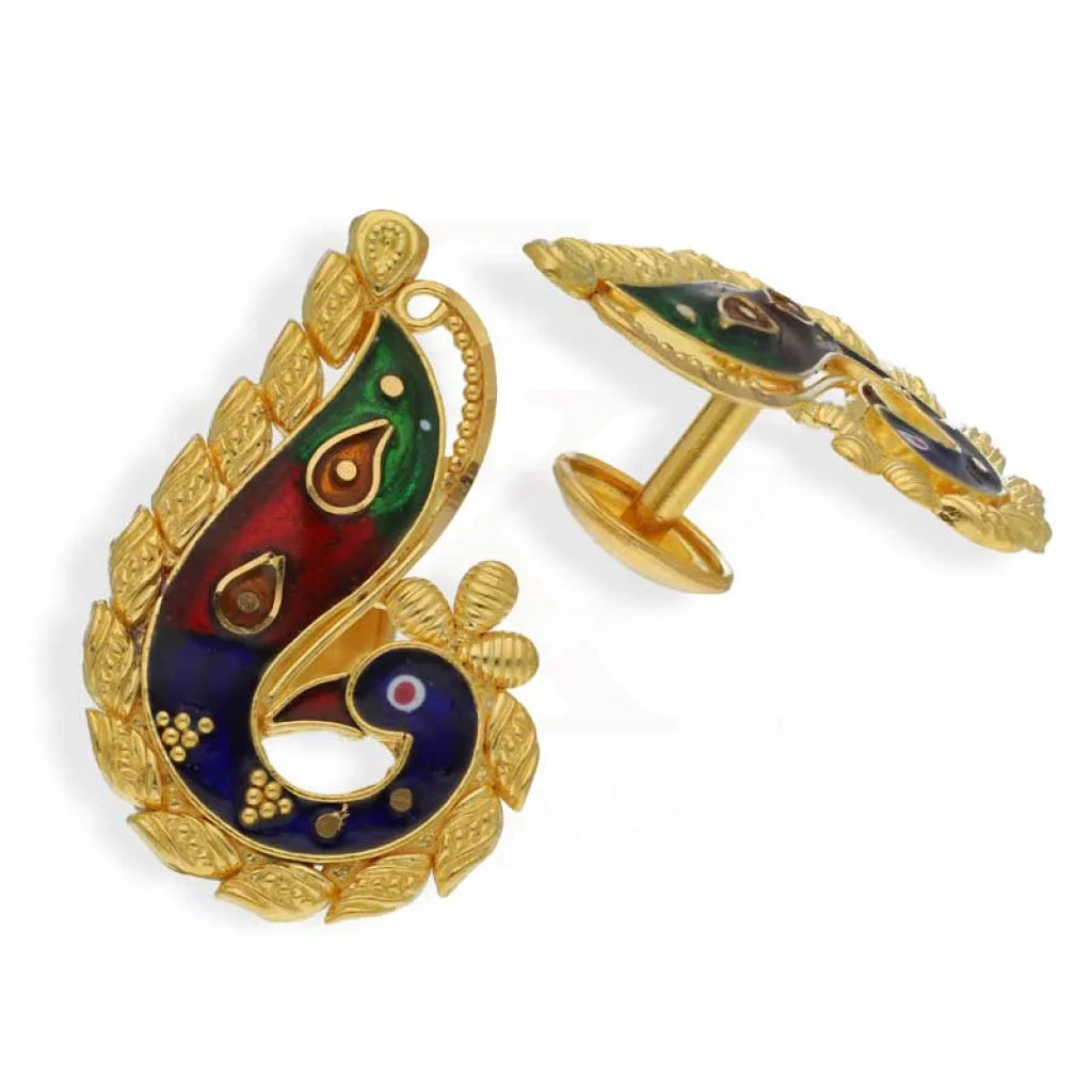 Women's hypoallergenic earrings-Gold Peacock Stud Earrings 22KT - FKJERN22K3001