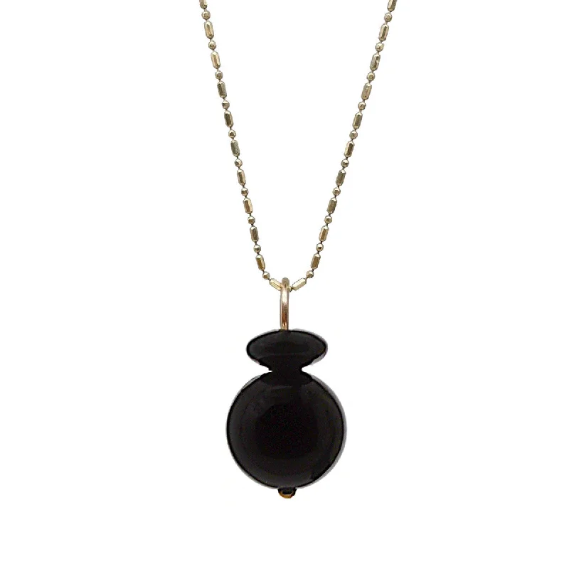 Women's everyday necklaces-Lucky Pom Charm Onyx