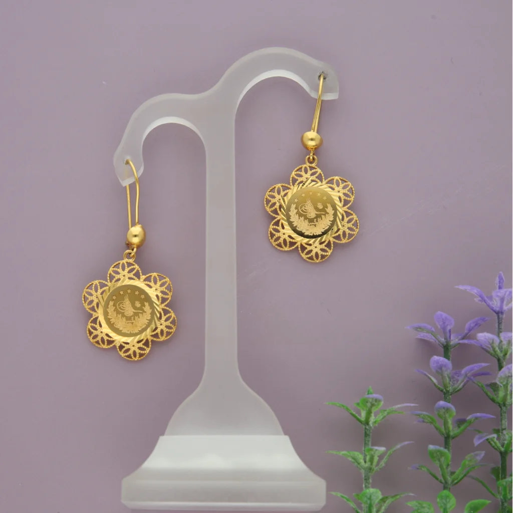 Women's evil eye earrings-Gold Flower Shaped Earrings 21KT - FKJERN21K7757