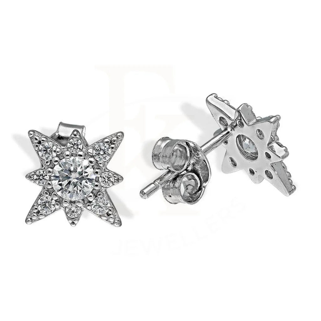 Women's evil eye earrings-Sterling Silver 925 Flower Shaped Solitaire Stud Earrings - FKJERNSL2555