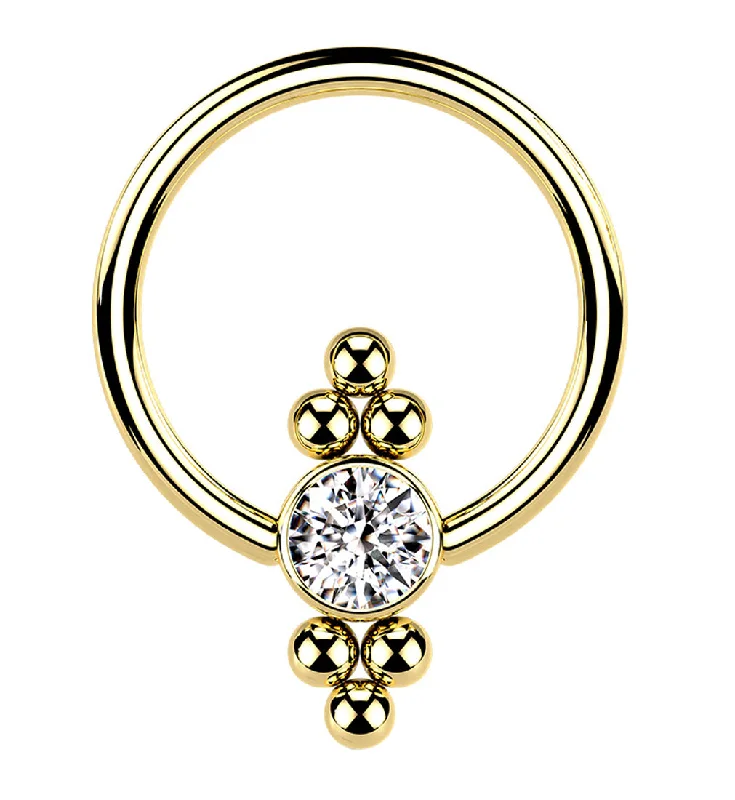 Women's mother-daughter rings-Gold PVD Ornate CZ Captive Ring